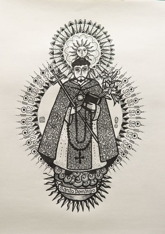 Pen and ink sketch of St. Dominic de Guzman, founder of the Order of Preachers (the Dominicans) by Jose Alain Austria